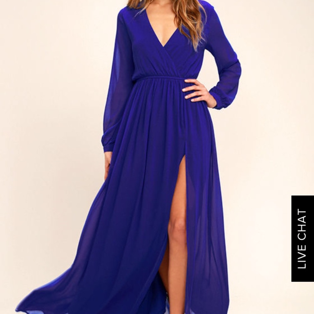 Lulu’s Wondrous Water Lilies Royal Blue Maxi Dress